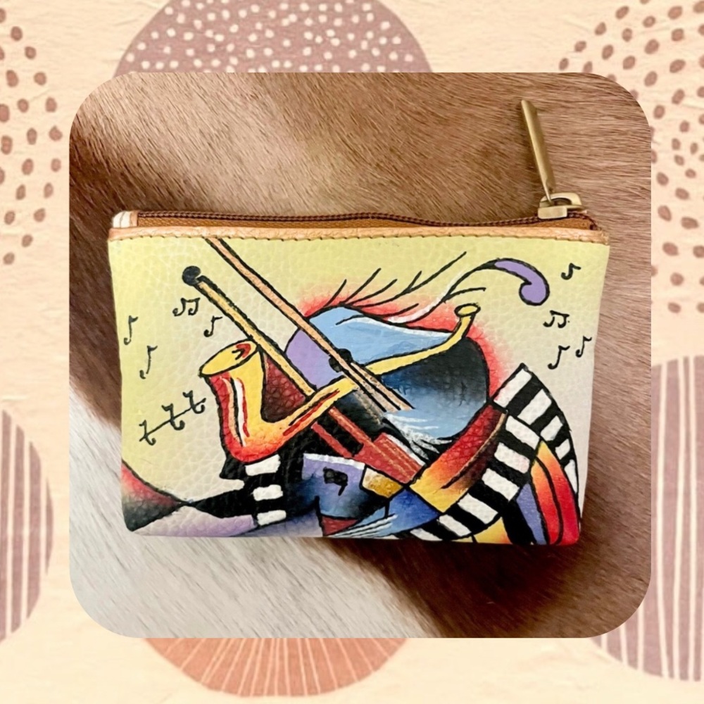 🍭3/$20 🎉🆕 hand painted colorful vibrant musical instrument coin purse pouch